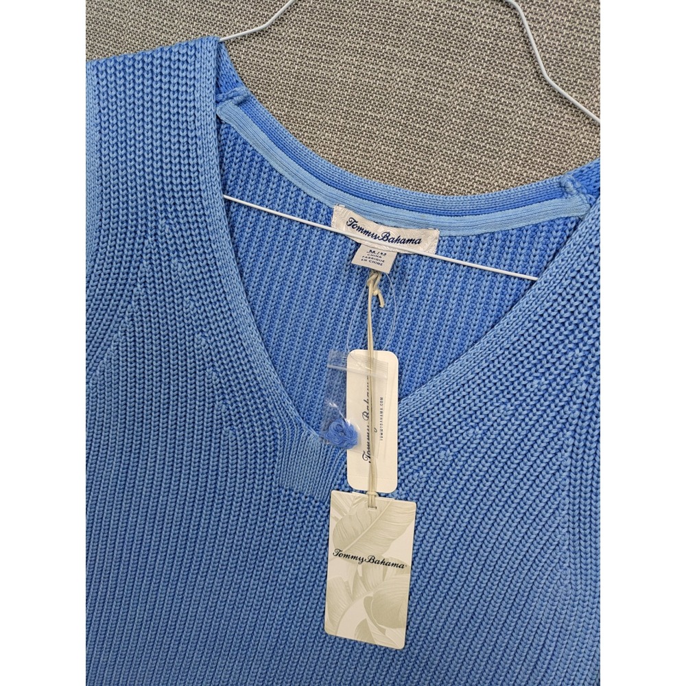 Tommy Bahama Womens Blue Pima Cotton Bamboo V-Neck Shaker Knit Sweater Vest M